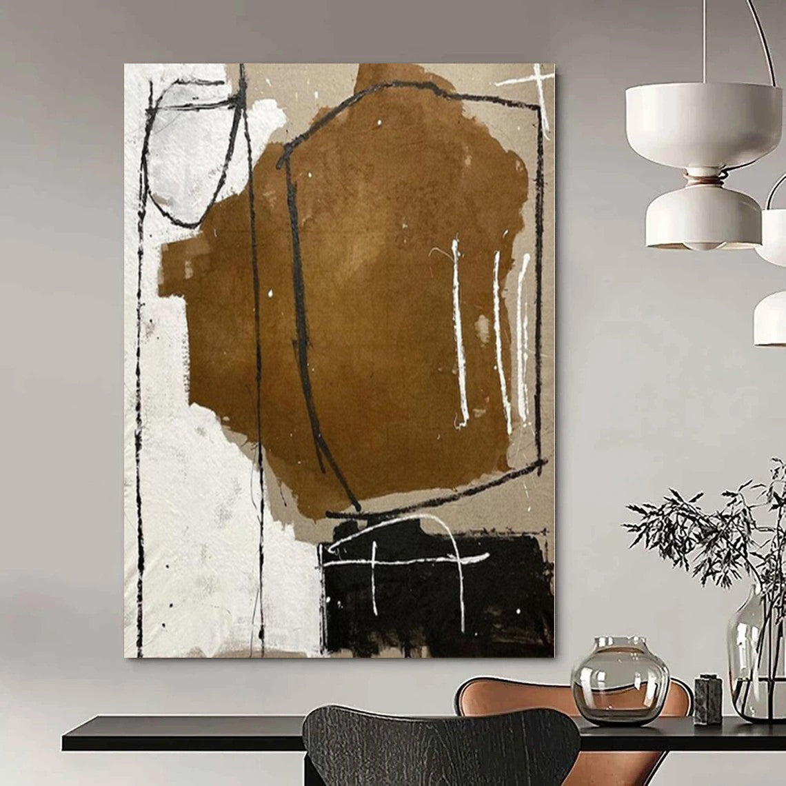 “Brown, Black, White Textured Abstraction” – Mixed - Media Abstract Art CT1125