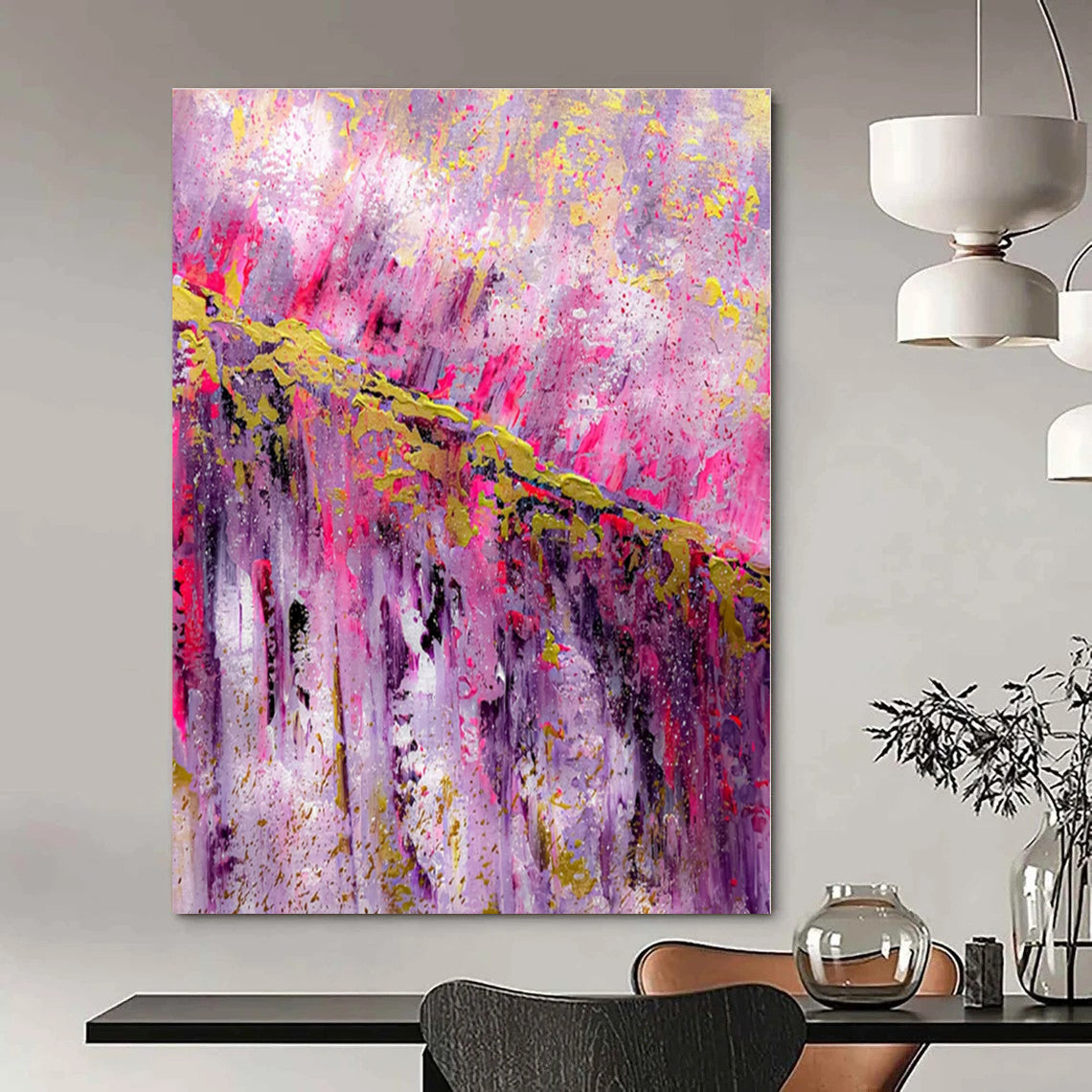 Pink - Purple Gold Cascade - Abstract Expressionist Oil Painting CT1237