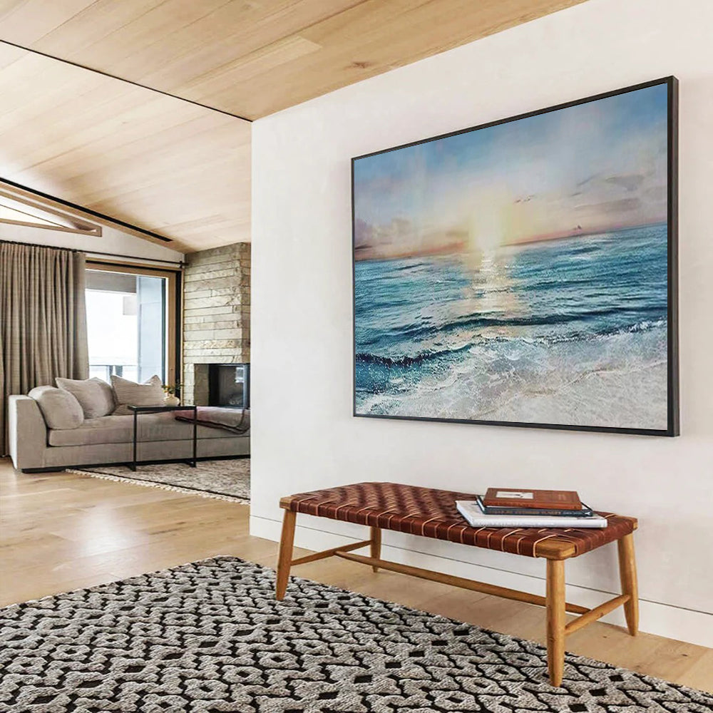 “Sunset Sea Serenity” - Orange, Pink & Blue Realist Seascape Painting On Canvas DLZ258