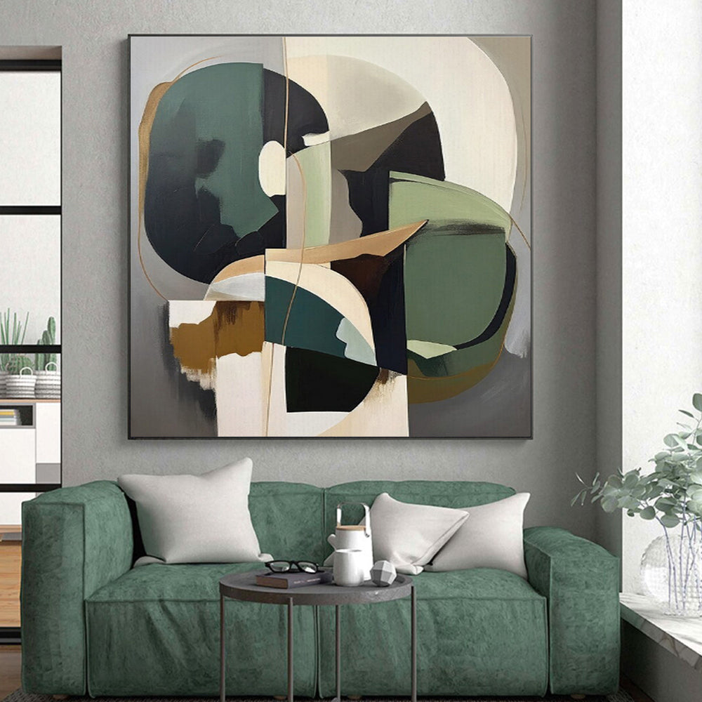 Geometric Shapes in Earth & Green, “Balanced Abstraction” - Abstract Geometric Acrylic Painting CT0739