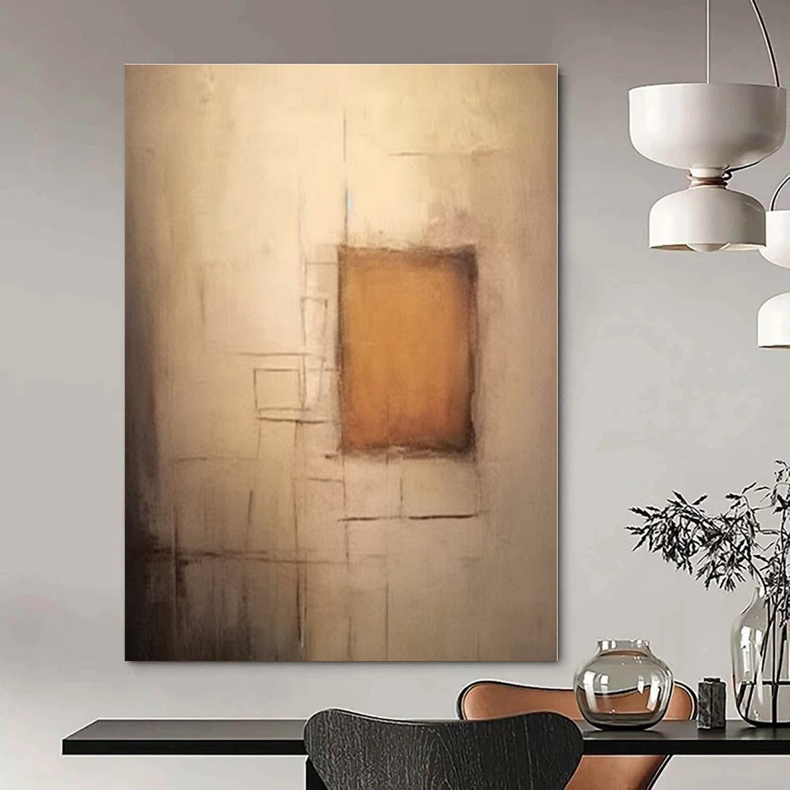Beige, Brown & Grey Geometry - Abstract Geometric Oil On Canvas CT1300