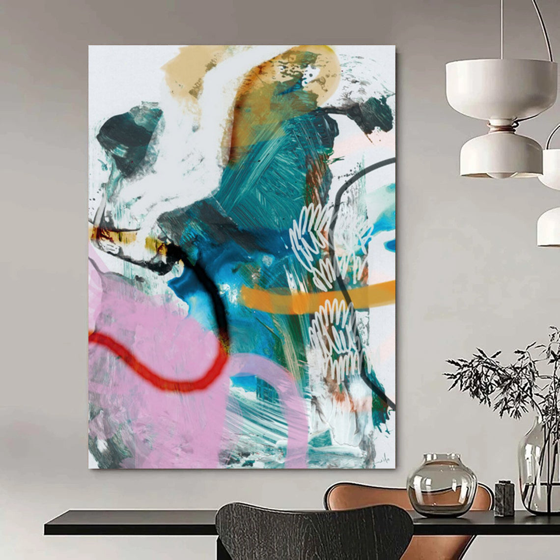 “Colorful Abstract Fusion” - Pink, Blue, Green, Orange Abstract Painting On Canvas DTP229