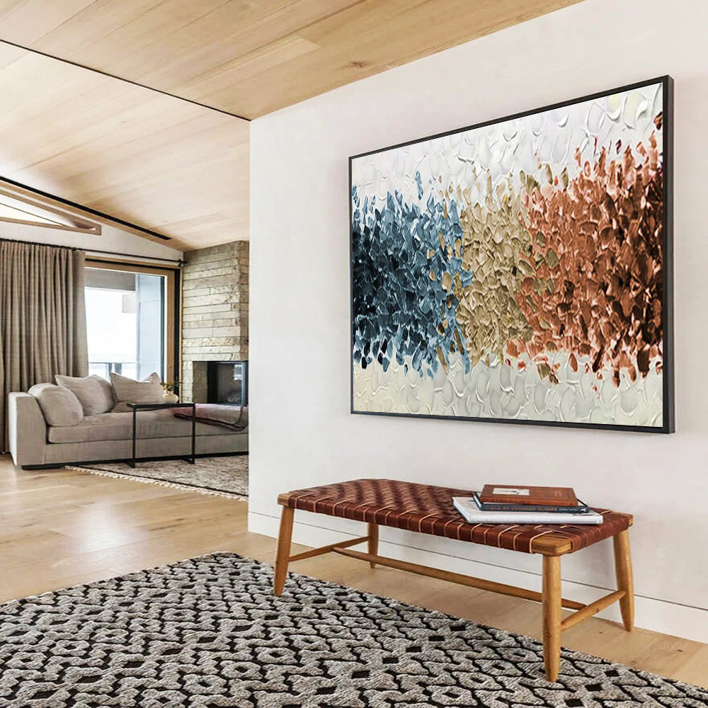“Color Block Harmony” - Blue, Brown, Beige Textured Abstract Painting On Canvas DKH691