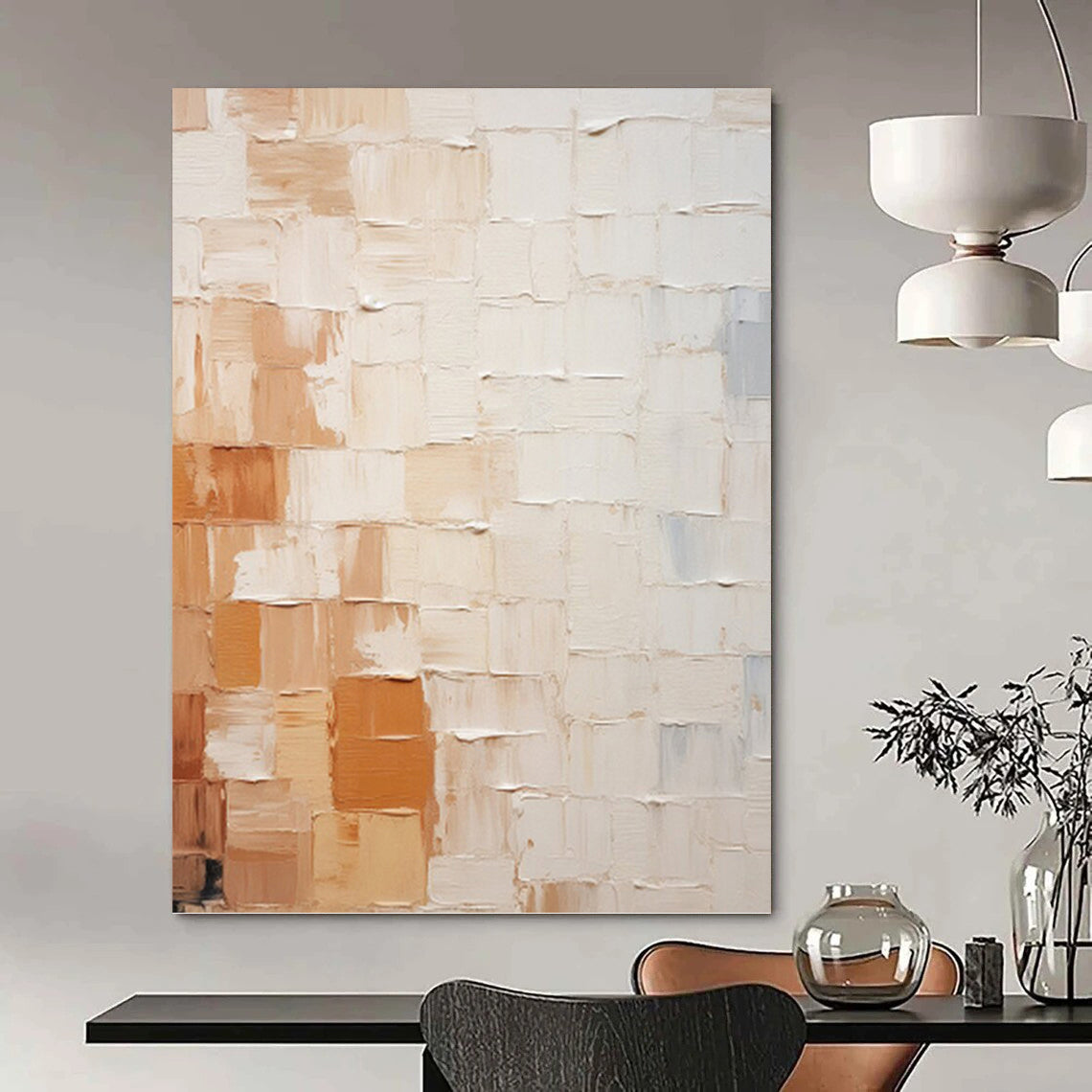 Soft Beige and Brown Patchwork - Abstract Painting On Canvas DKH1331
