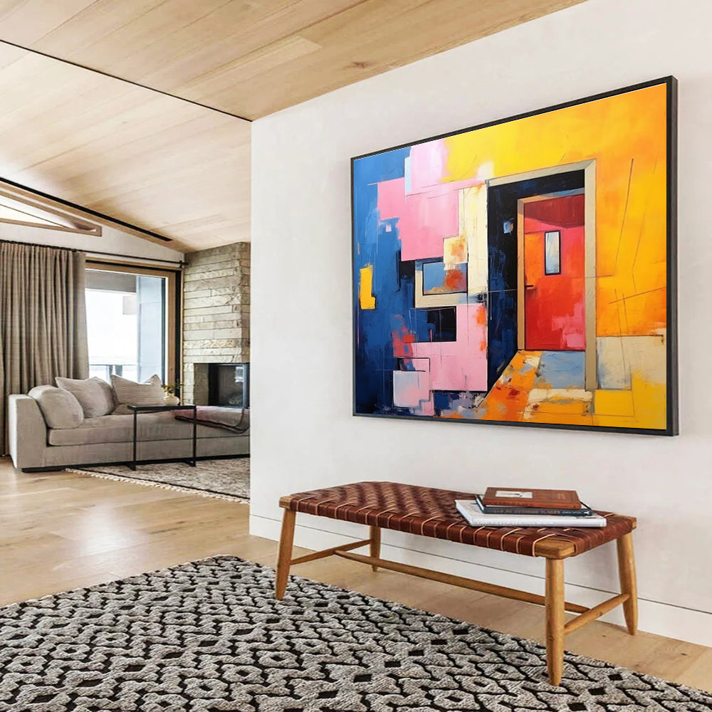 Abstract Architectural Interior - Abstract Interior Painting On Canvas DKH642