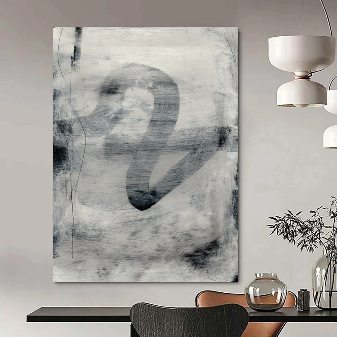 “Monochrome Gray Abstract Swirl” - Minimalist Abstract Painting On Canvas DTP189