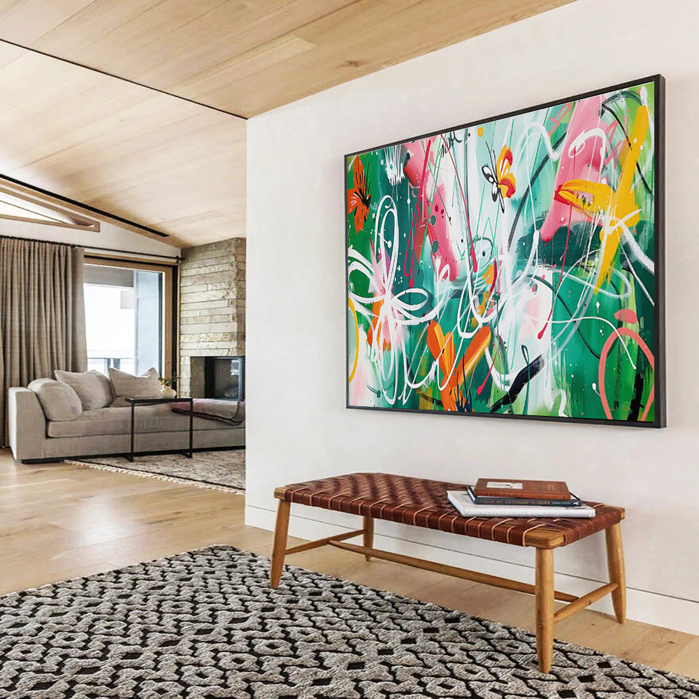 Colorful Butterflies and Swirls Abstract Painting On Canvas DKH223