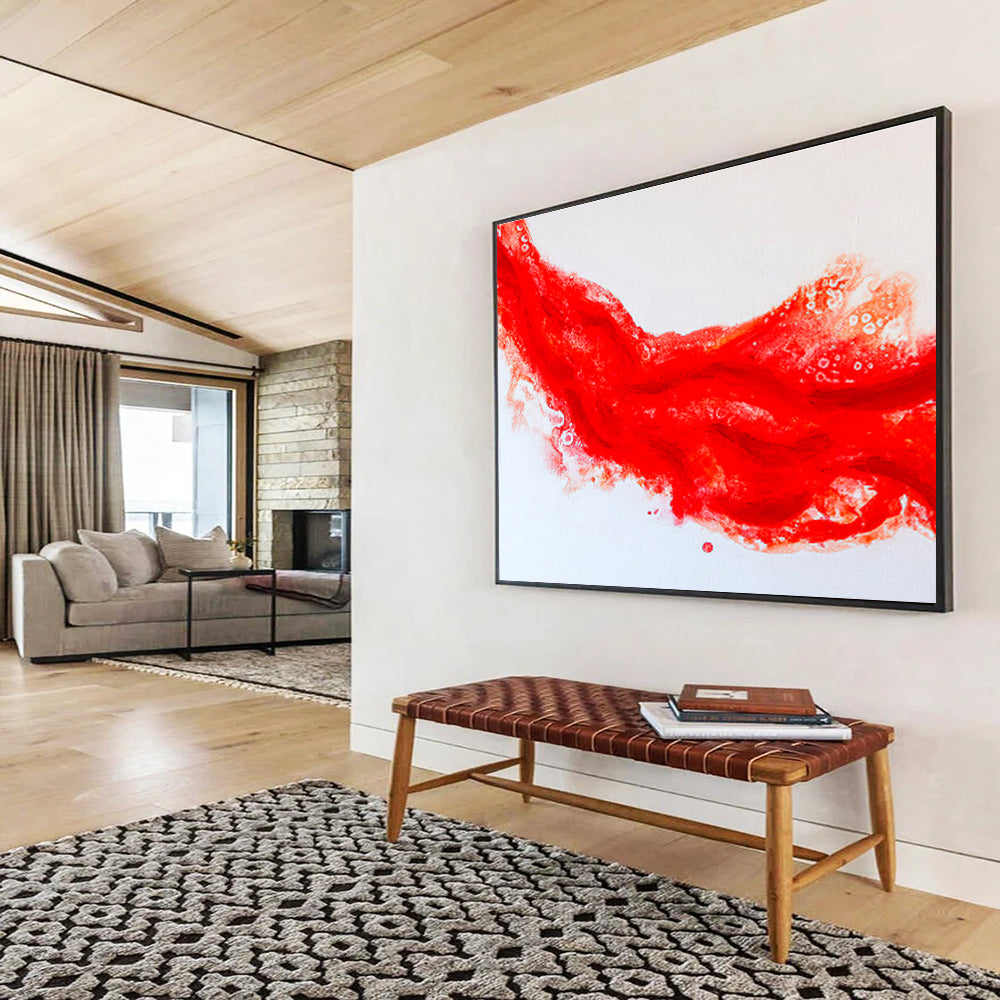 “Vibrant Red Abstract Flow” Abstract Watercolor Painting On Canvas DKH568