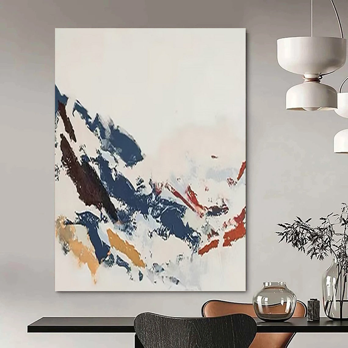 “Colorful Chaos” - Blue, Brown, Orange & Red Abstract Splashes Painting On Canvas DKH1548