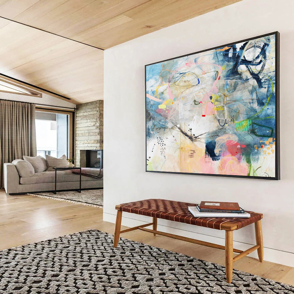 Blue and Pink Abstract “Dreamy Abstract Journey” Painting On Canvas DKH077
