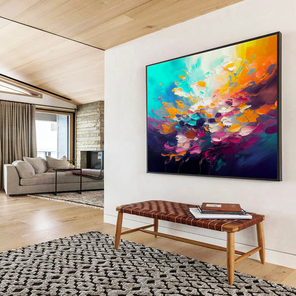 “Color Explosion: Rainbow Palette” Abstract Floral - Inspired Painting On Canvas DKH346