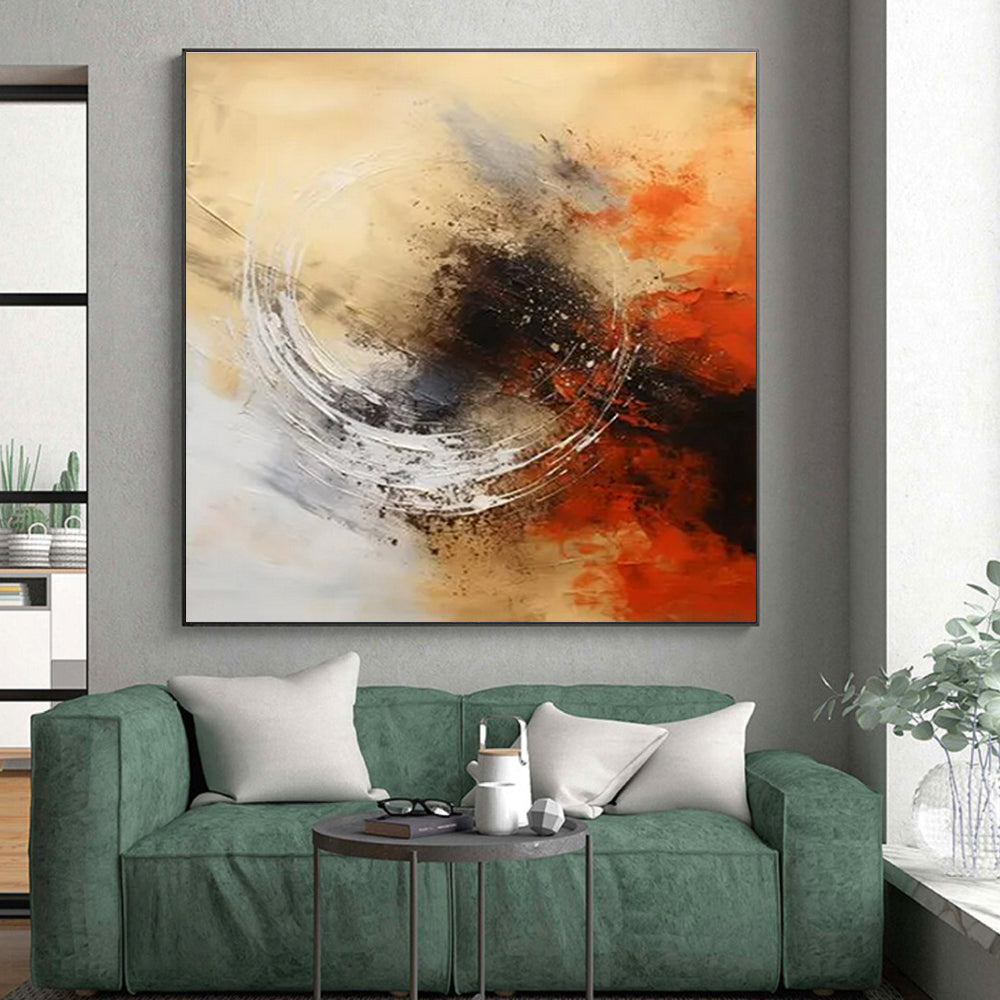“Beige - Gray - Red Abstract Circle” ,Abstract Acrylic Painting CT0828