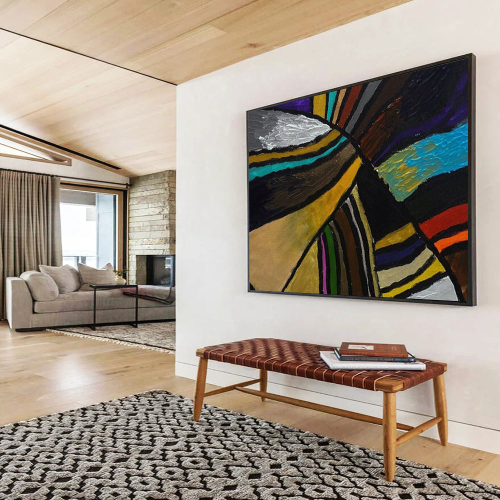 “Colorful Geometric Fusion - Bold Stripes in Various Hues” Painting On Canvas DKH013