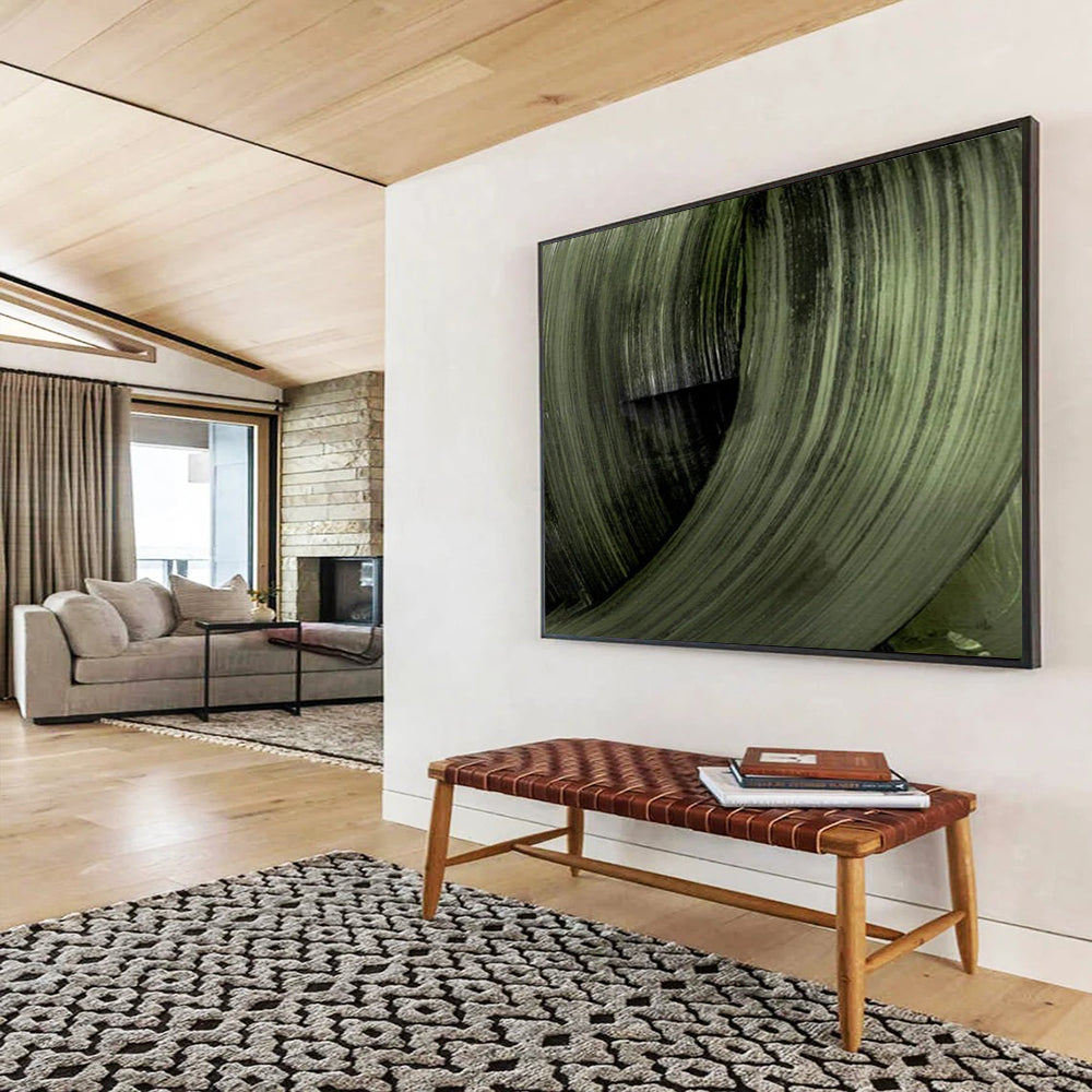 “Swirling Dark Green Forms” Abstract Expressionist Oil Painting On Canvas DLZ123
