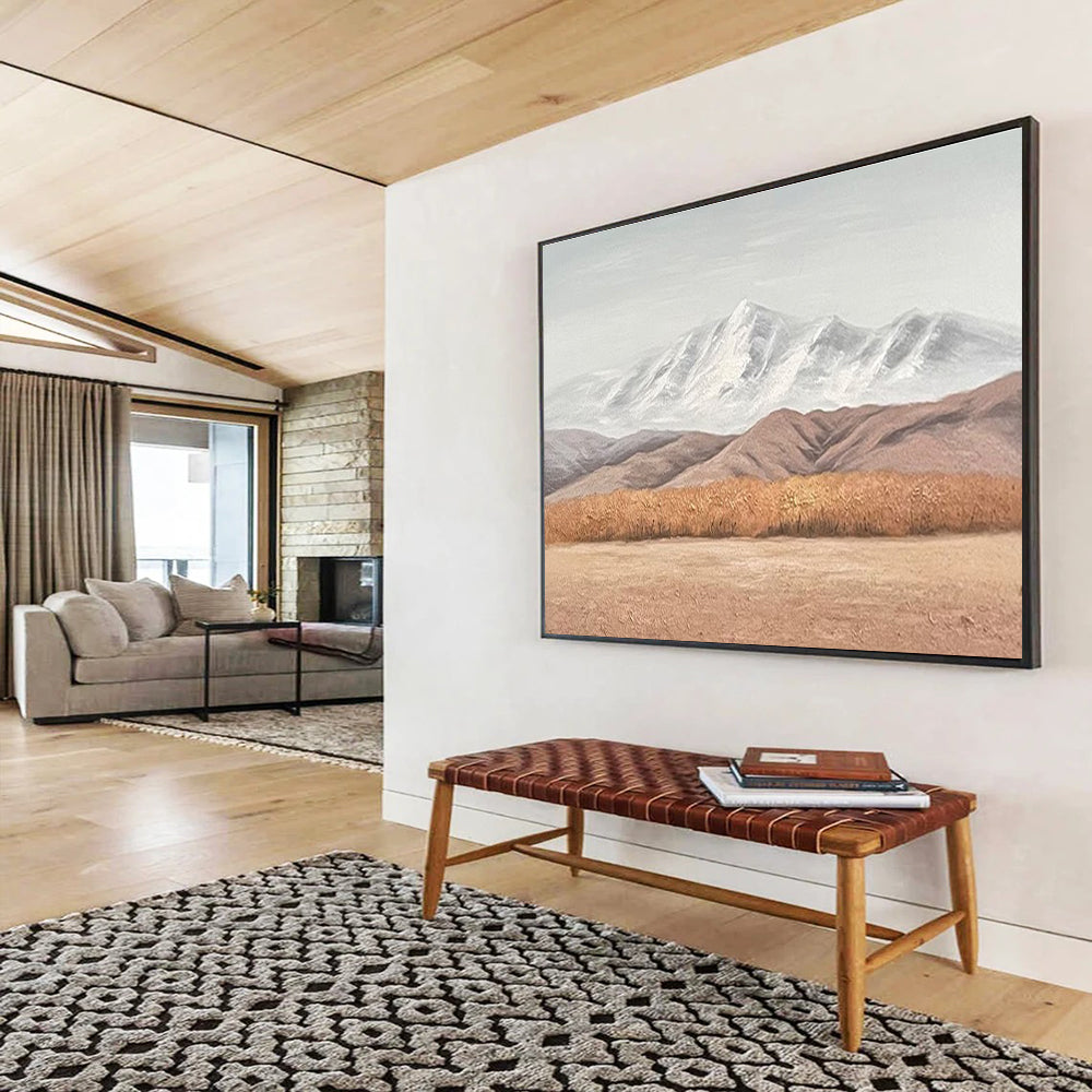 Snowy Mountain Landscape - Gray, White & Brown Landscape Painting On Canvas DKH890