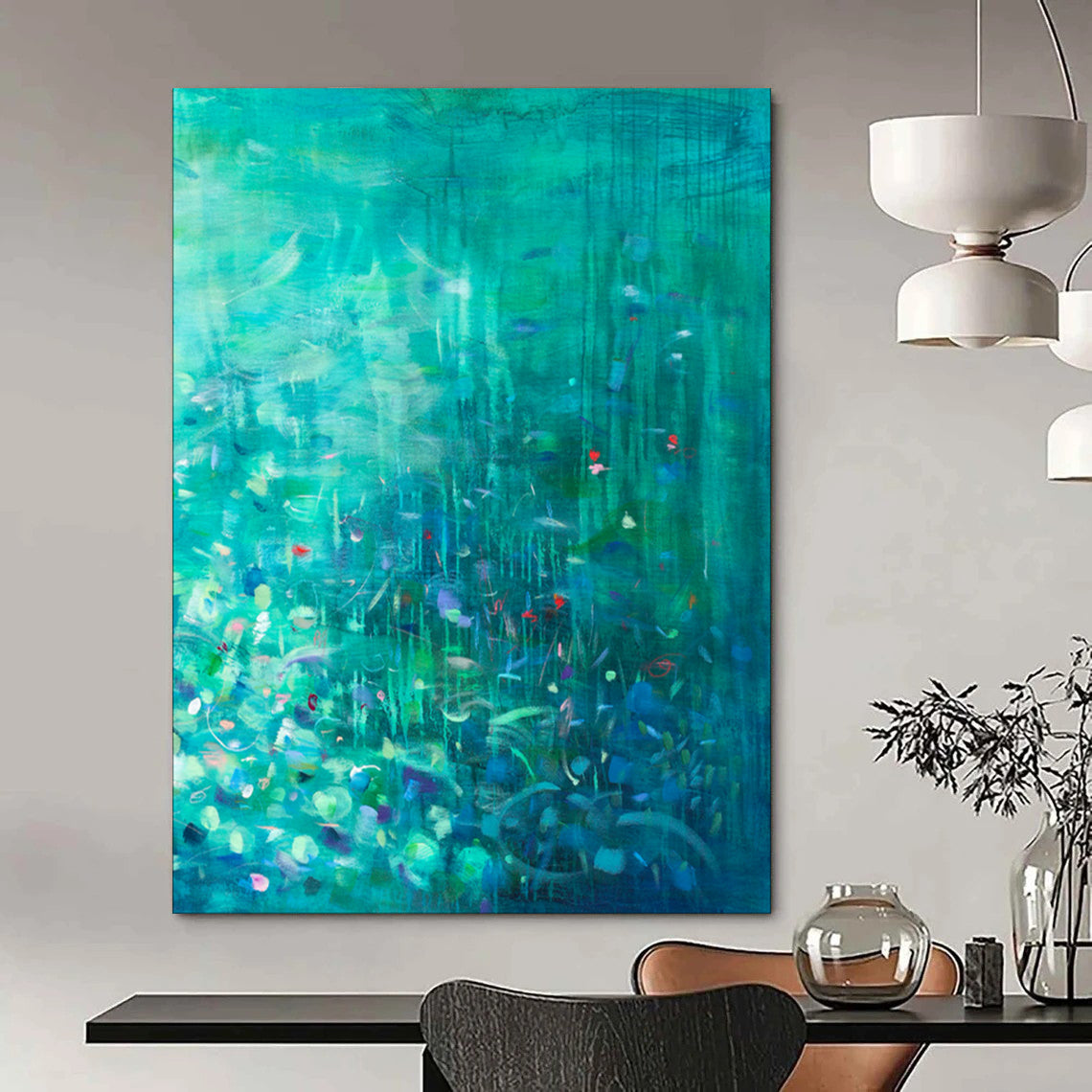 Teal, Colorful Bits - "Mystic Lagoon" - Abstract Landscape Painting CT1860