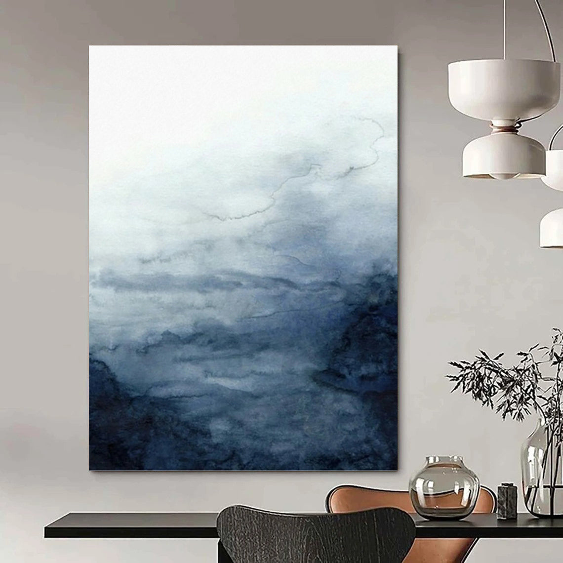 “Soft Blue - Gray Watercolor Skies” - Blue, Gray & White Abstract Sky Painting On Canvas DKH0939