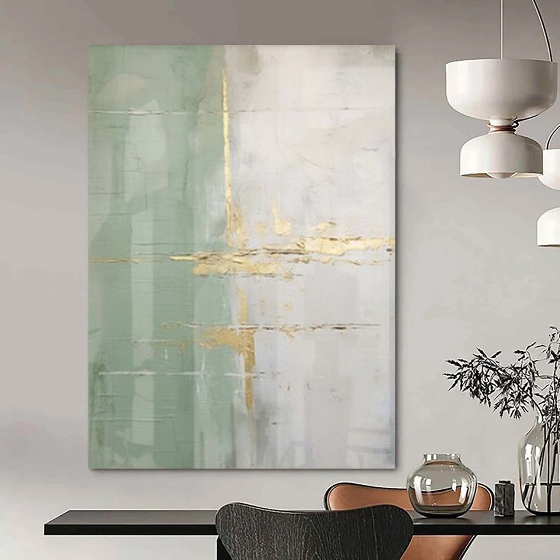 “Green - Gray - Gold Subtle Shimmer” – Minimalist Abstract Art CT1043