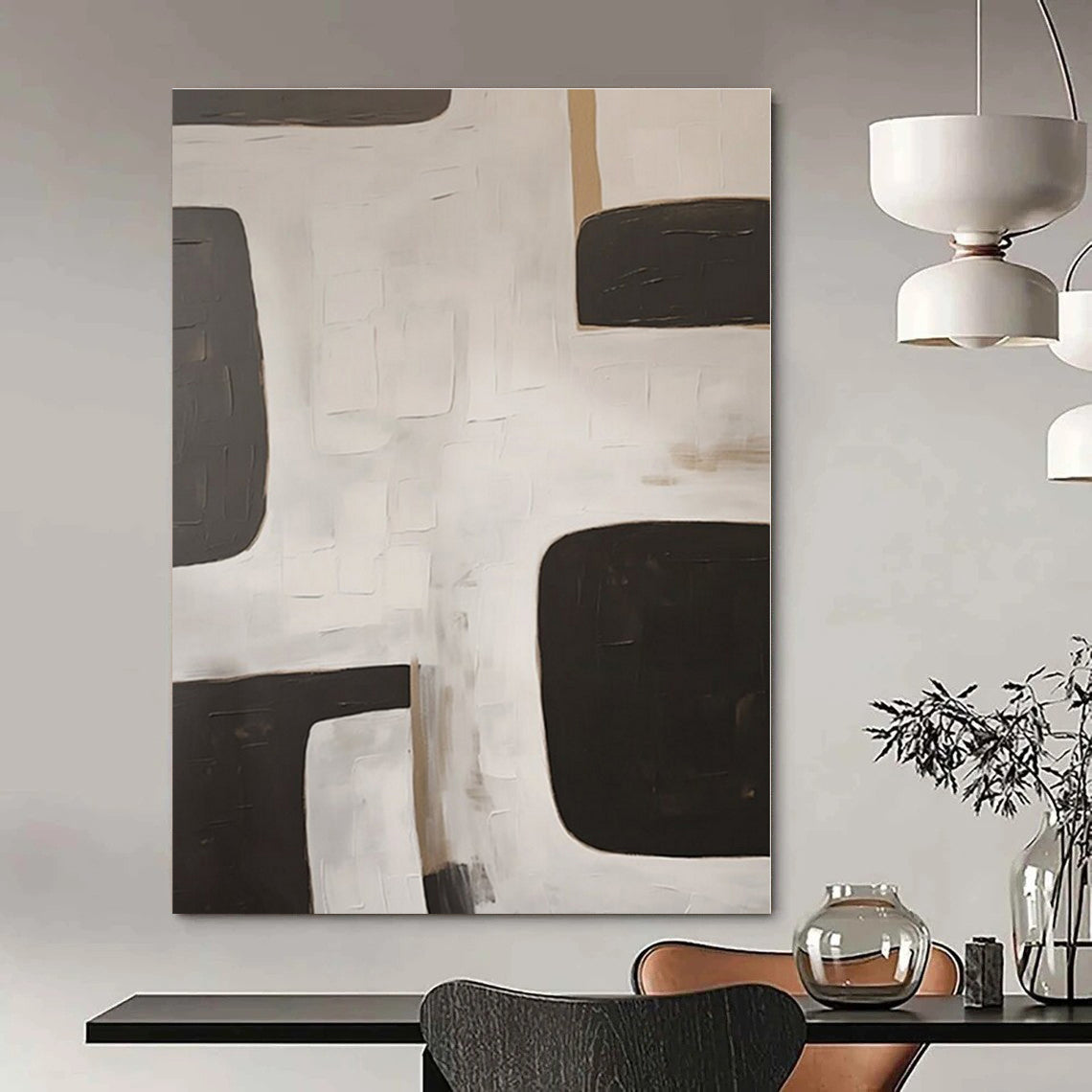 Black - White - Grey Geometric Blocks - Abstract Geometric Acrylic Painting CT1374