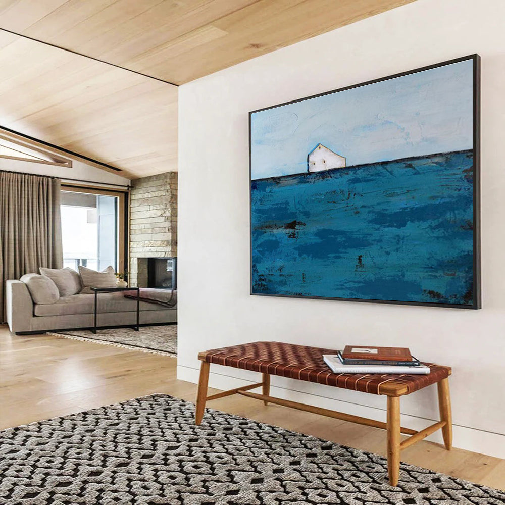 Minimalist House on Blue Sea Painting On Canvas DKH217
