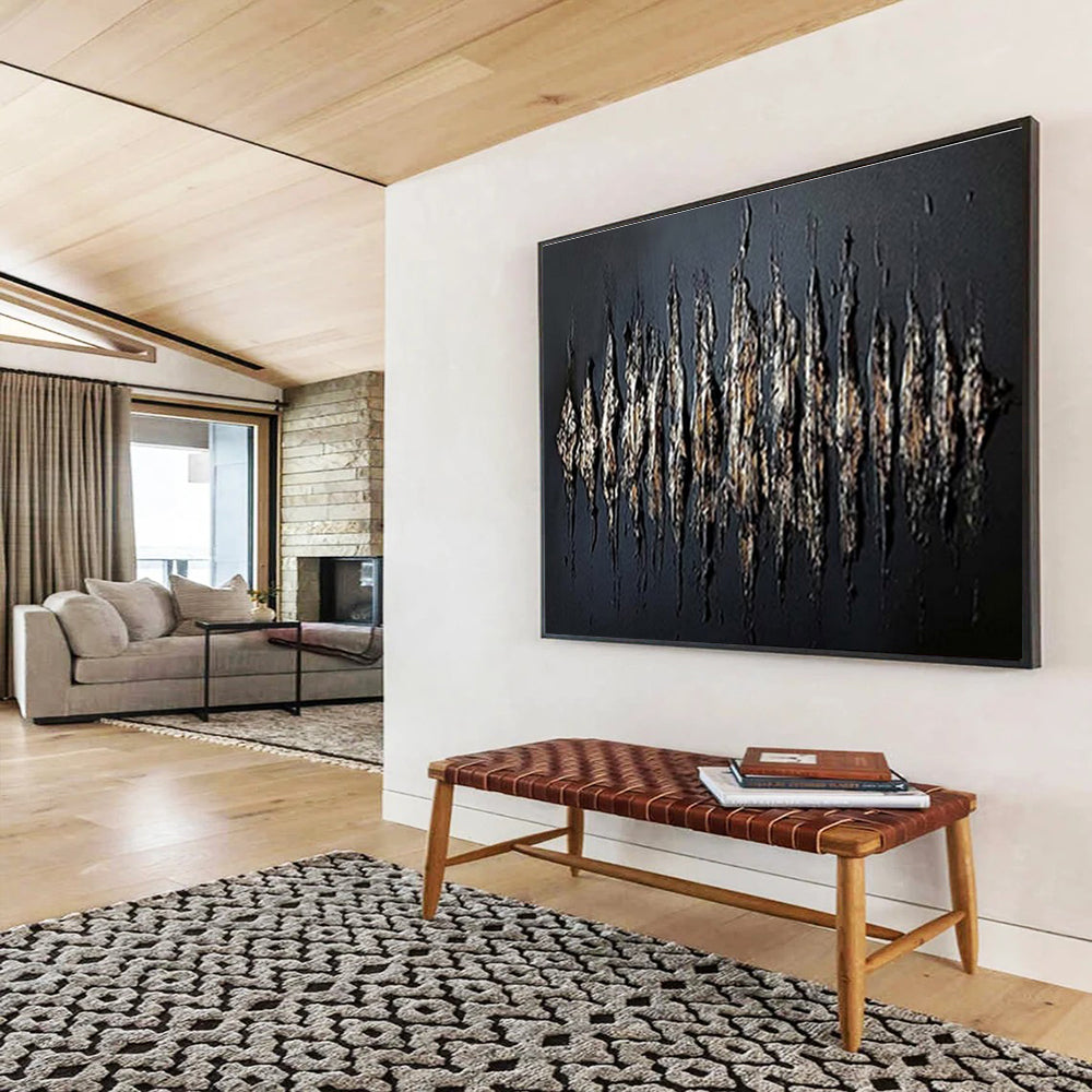 Textured Black and Gold Abstract “Gilded Textured Drama” Painting On Canvas DKH097