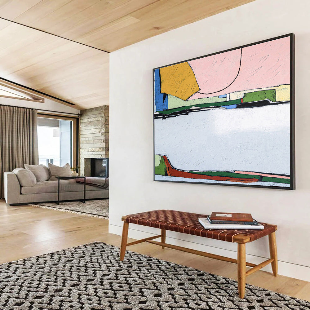 “Pink - Yellow Geometric Blocks” Abstract Acrylic Painting On Canvas DKH541