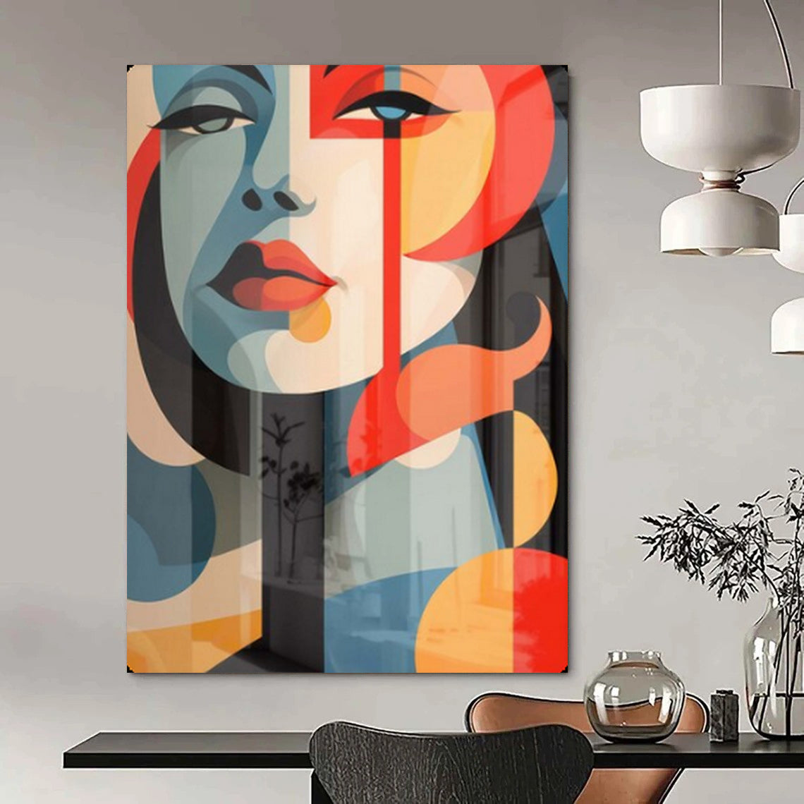 “Colorful Geometric Portrait” – Cubist - Inspired Digital Art On Canvas CT2172