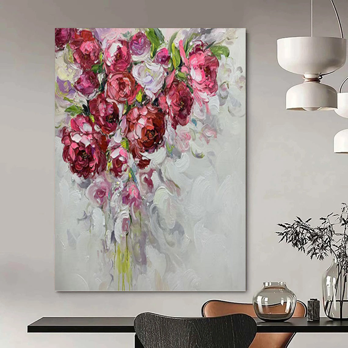 Expressive Floral Bouquet in Pink and Purple - Floral Painting On Canvas DKH1464
