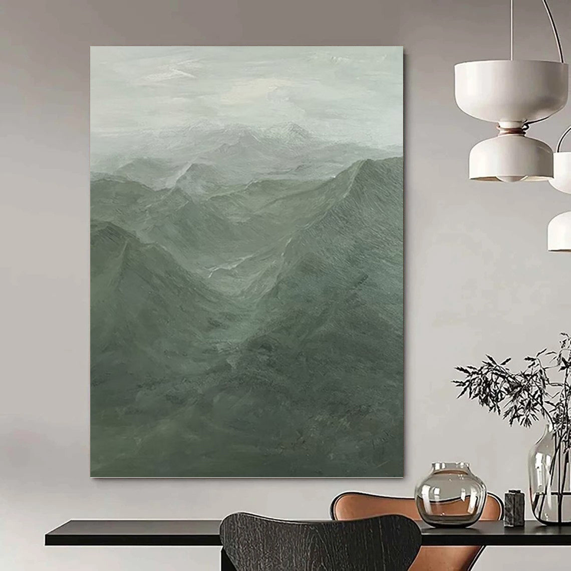 Misty Green Mountain Landscape - Landscape Painting On Canvas DKH1497