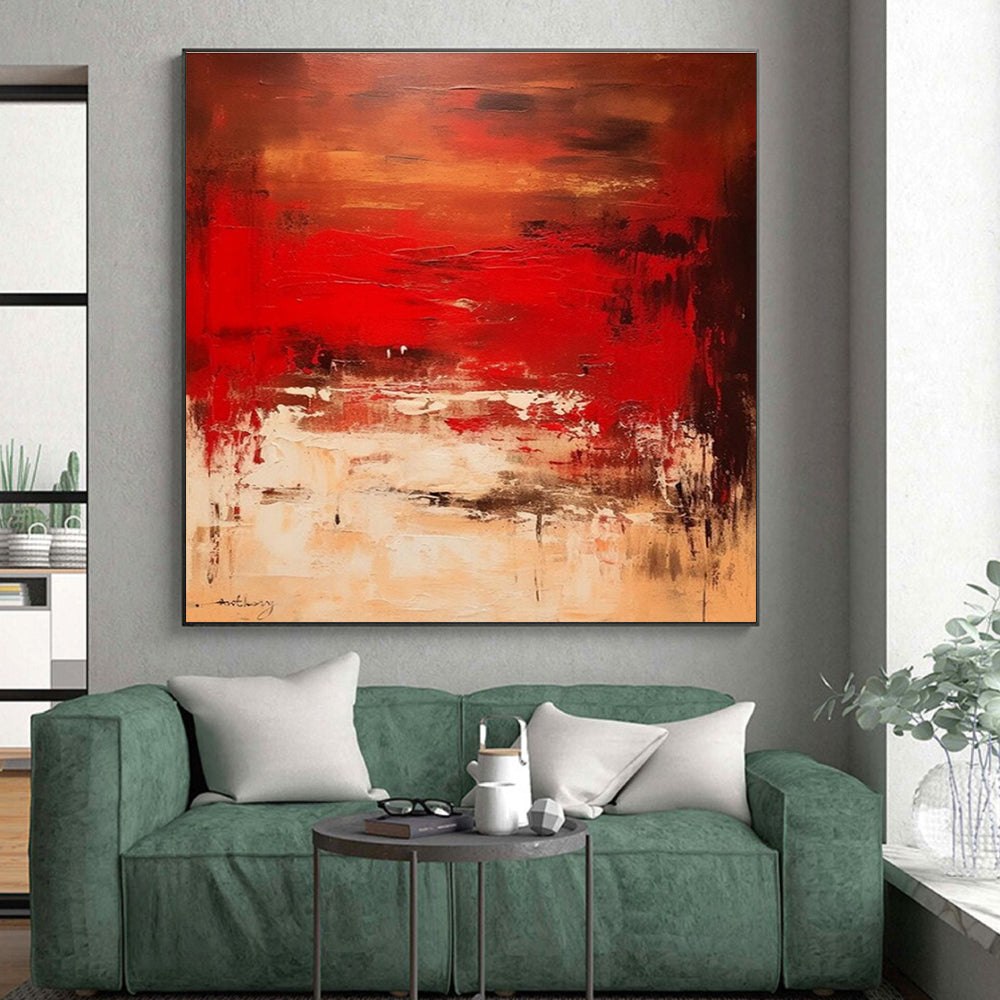 Red, Brown & White Abstract Textures, “Intense Serenity” - Impasto Abstract Painting CT0776