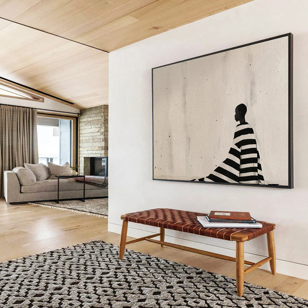 Silhouette in Striped Cloak Black - and - White Painting On Canvas DKH228