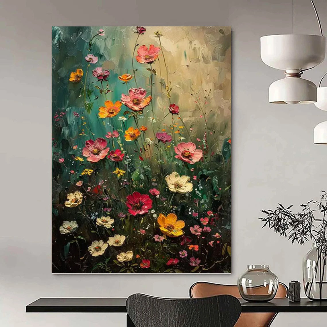 “Wildflower Symphony” - Colorful Floral Field Impasto Painting On Canvas DKH1554