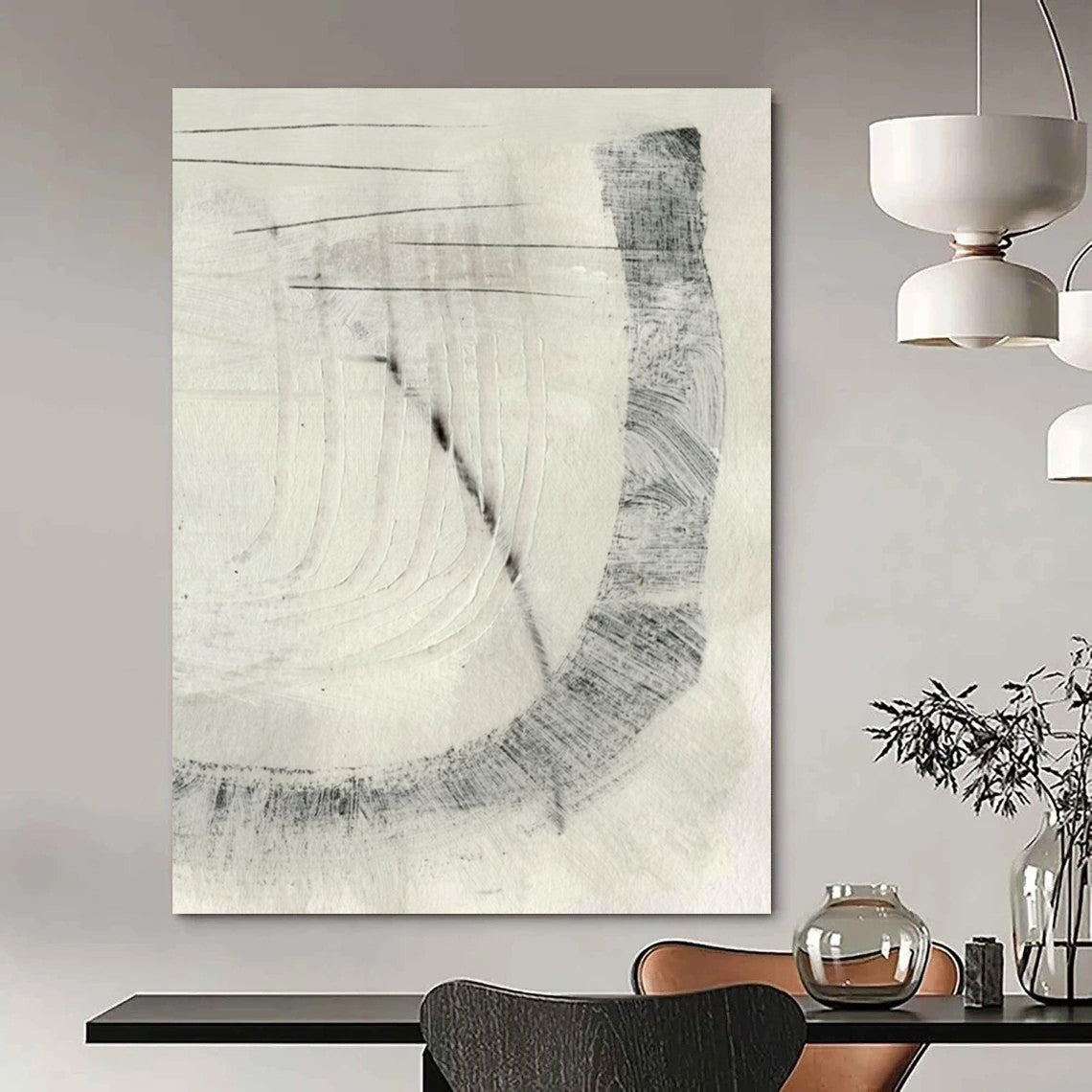 “Subtle Gray Abstract Etchings” - Gray, White Abstract Painting On Canvas DTP214