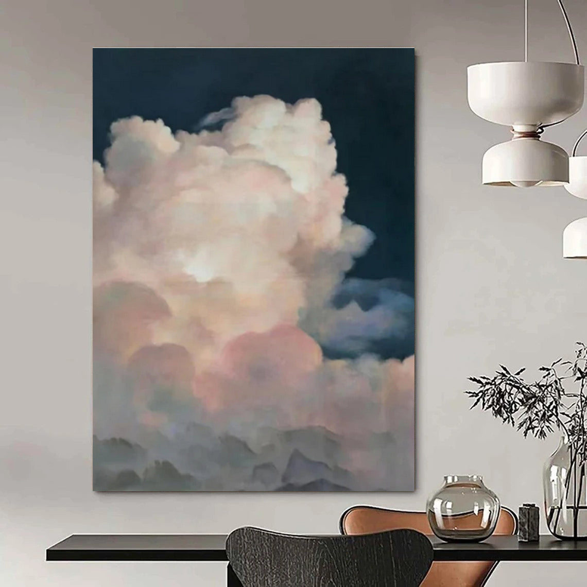 Pink & Purple Clouds, Dark Background - "Dreamy Cloudscape" - Impressionistic Oil Painting CT1449