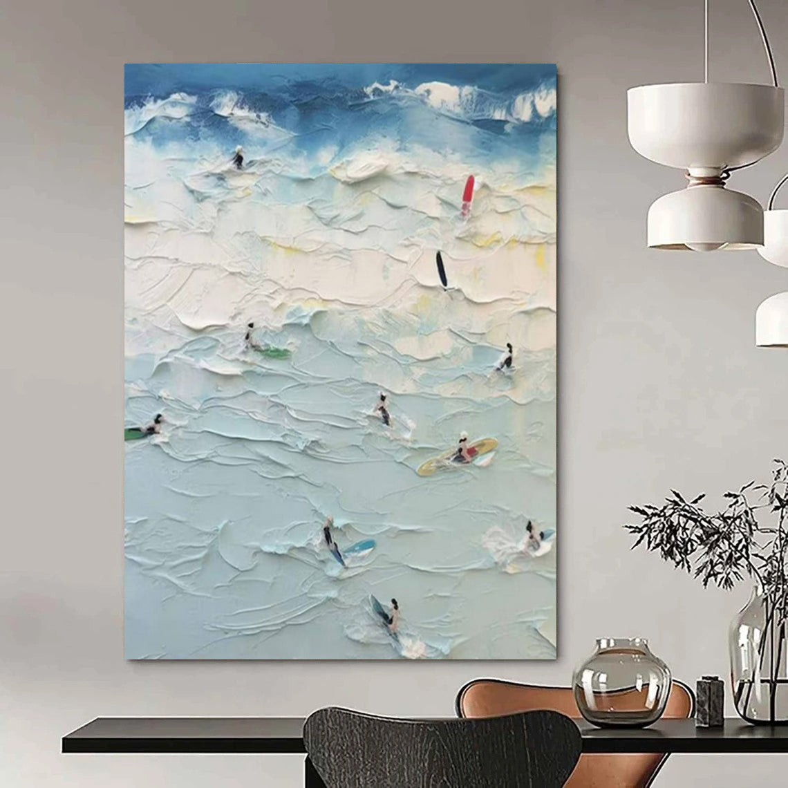 “Textured Surfing Scene” – Impasto - Style Seascape Painting CT1070