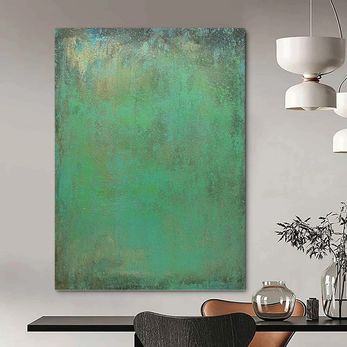 “Teal & Green Textured Canvas” - Teal, Green & Brown Textured Abstract Painting On Canvas DKH1213