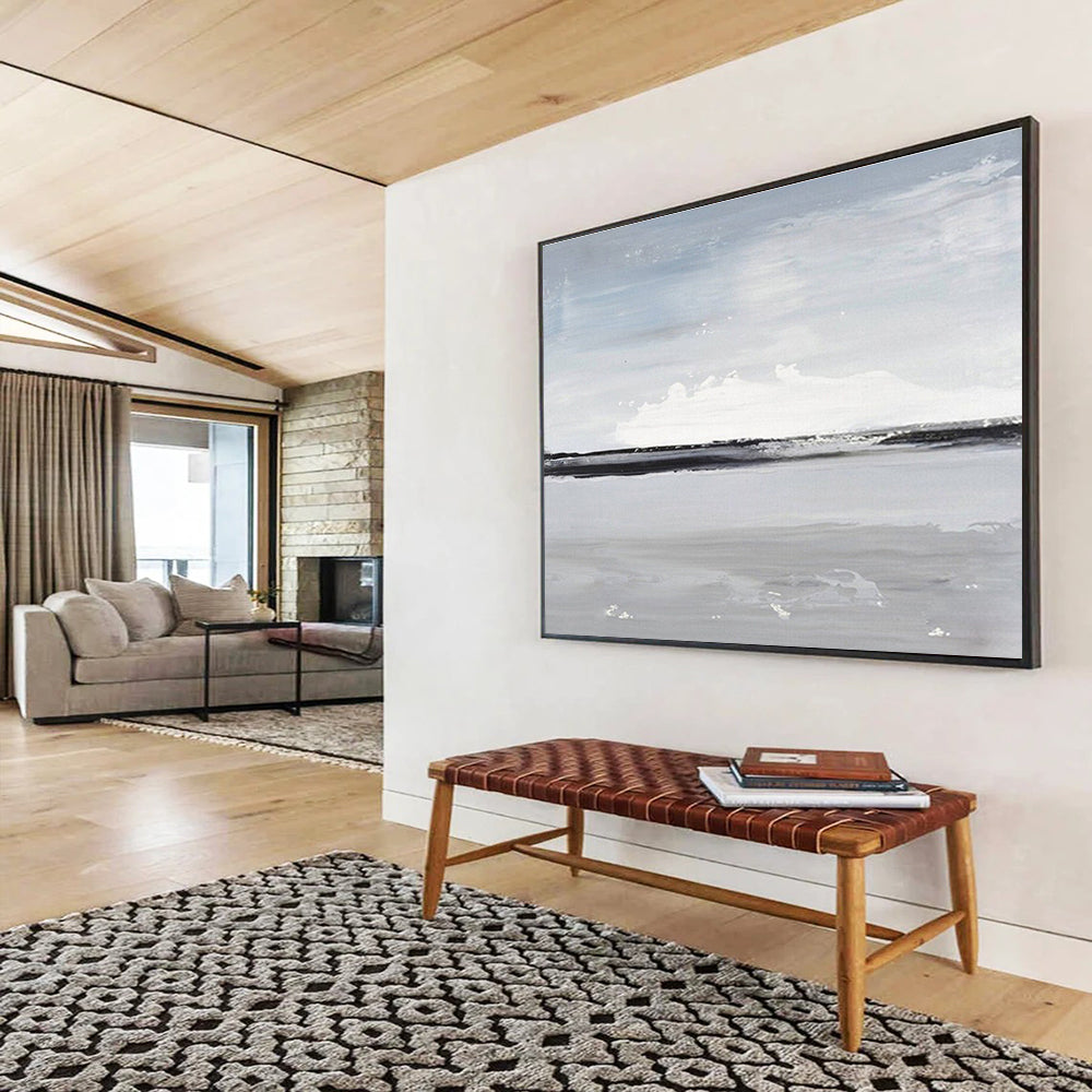 “Gray - White Minimalist Sea” Abstract Acrylic Painting On Canvas DKH437