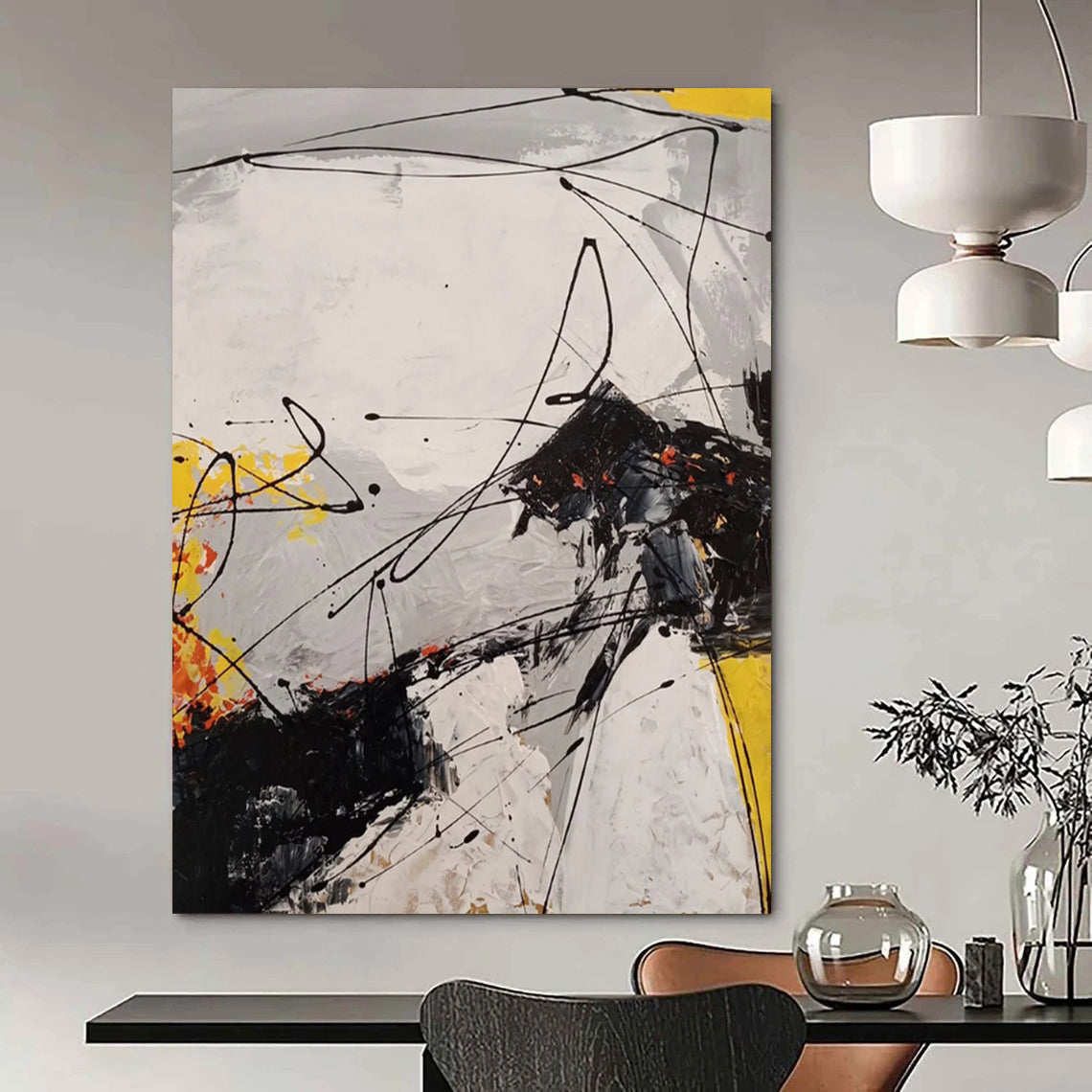 “Dynamic Black - White - Color Abstraction” - Abstract Expressionist Painting On Canvas DTP054