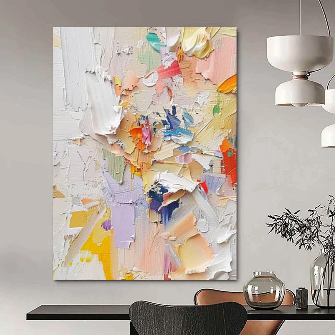 “Colorful Impasto Collage” - Multicolor Textured Painting On Canvas DKH0971