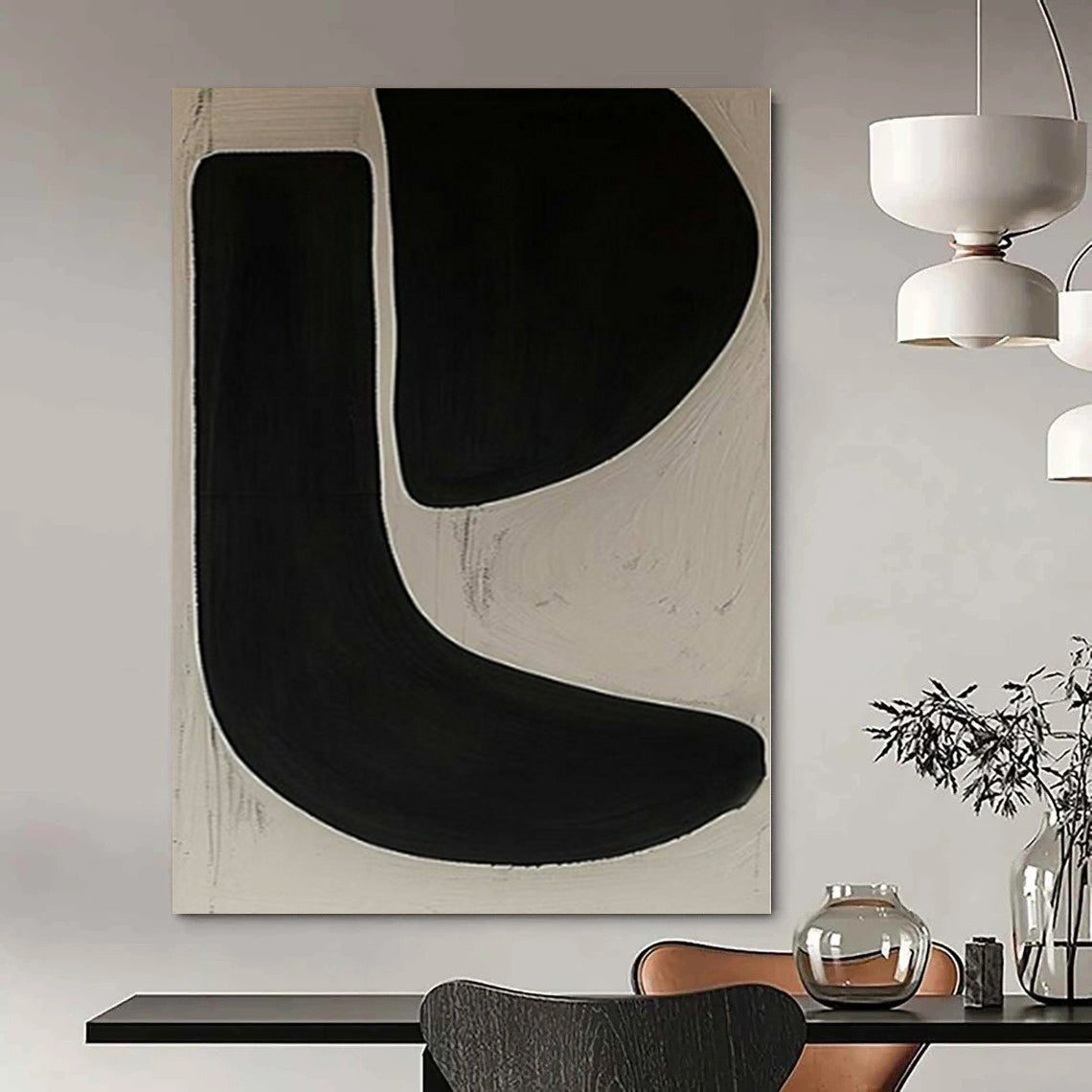 “Bold Black - White Organic Form” – Abstract Expressionist Painting CT1106