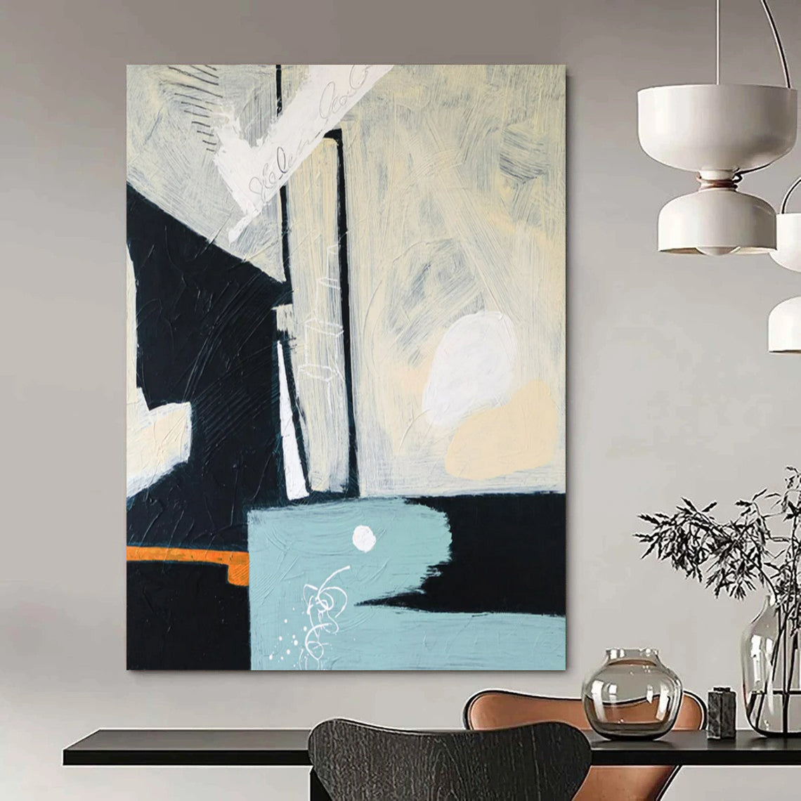 Neutral Tones Abstract - Blacks, Whites, and Subtle Pops Painting On Canvas CT2378