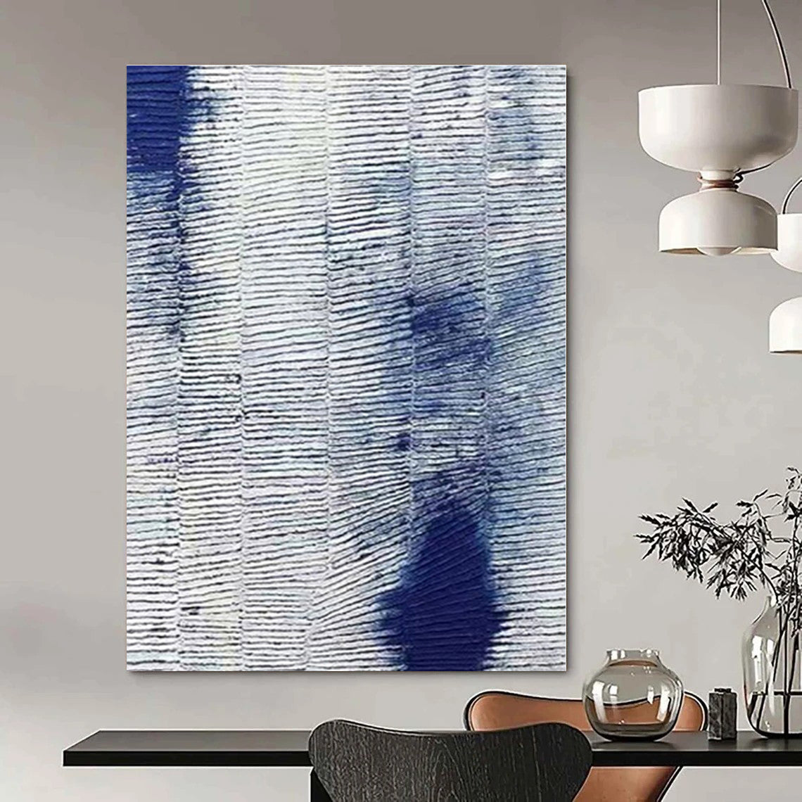 Blue - white Textured Pattern - Minimalist Textured Acrylic Painting CT1359