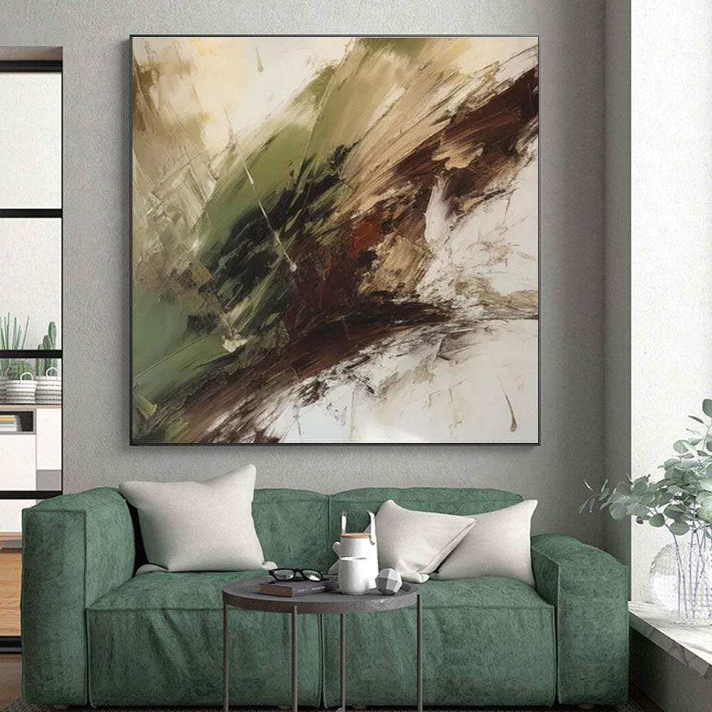 “Green - Brown Abstract Swirl” ,Abstract Oil Painting CT0826
