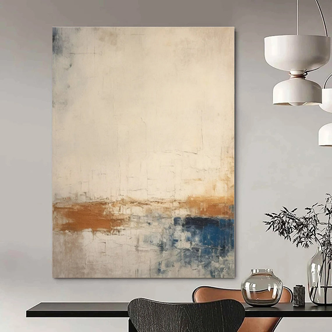 Neutral Tones with Brown & Blue - Abstract Minimalist Acrylic On Canvas CT1343