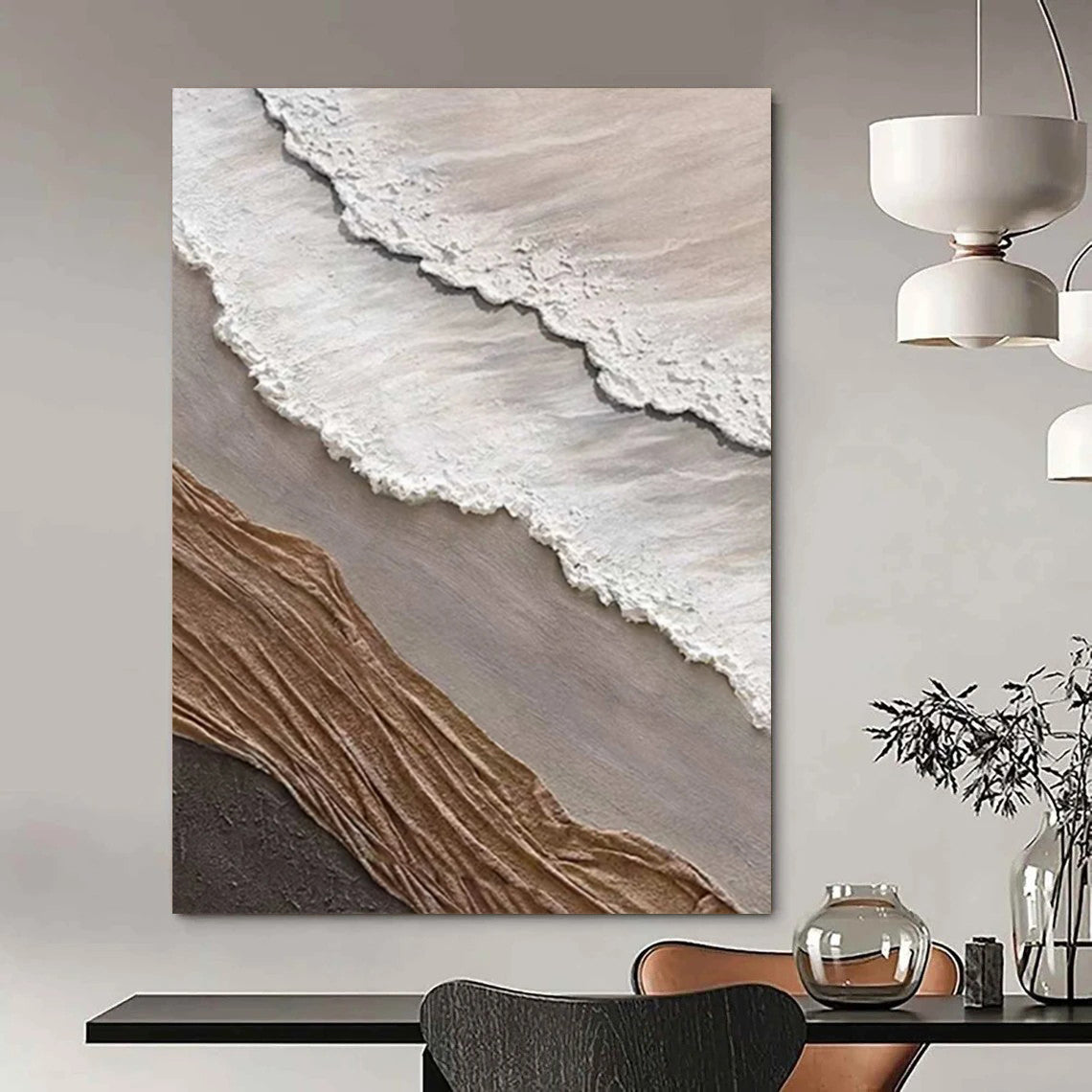 “White, Brown, Gray Textured Coast ‘Eroded Elegance’” - Mixed - Media Beach Painting On Canvas DTP344