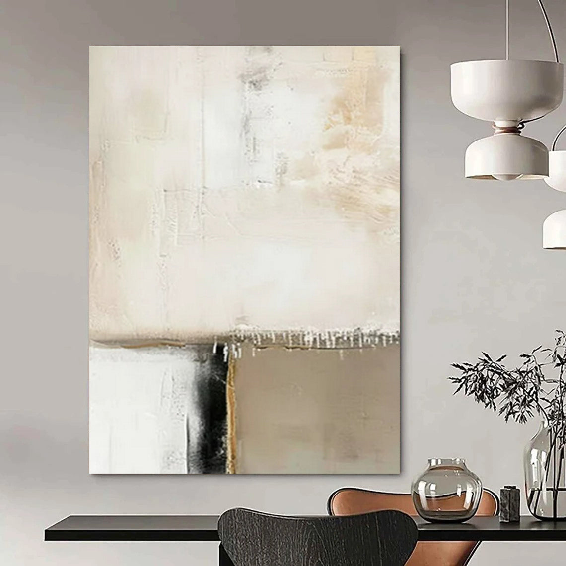 Soft Beige & Black Textured Layers - "Faded Edges" - Abstract Textured Painting CT1476
