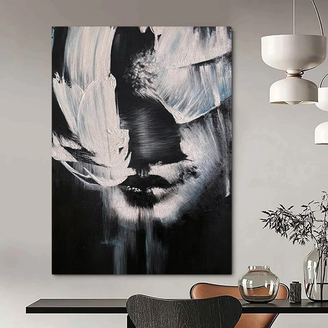 “Black, White Abstract Face ‘Mystery in Monochrome’” - Textured Figurative Painting On Canvas DTP331