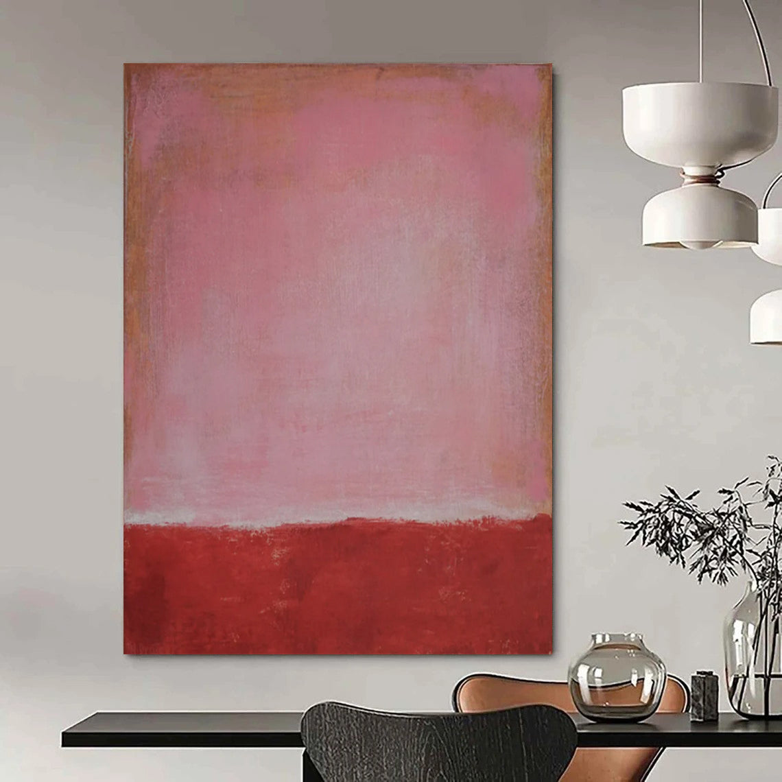 “Pink & Red Color Field” - Abstract Painting On Canvas CT2321