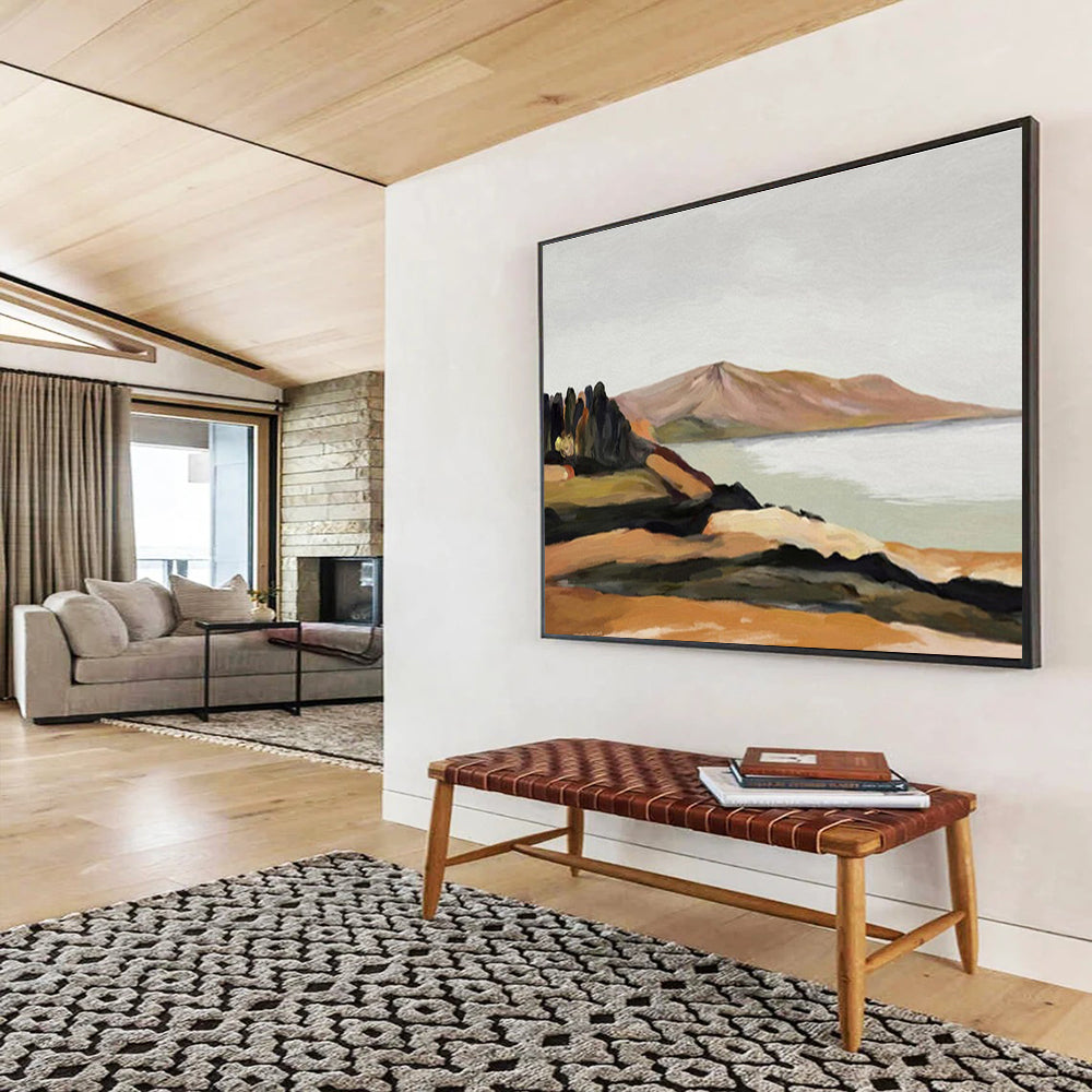 “Coastal Calm” - Brown, Green, Blue Landscape Oil Painting On Canvas DKH729