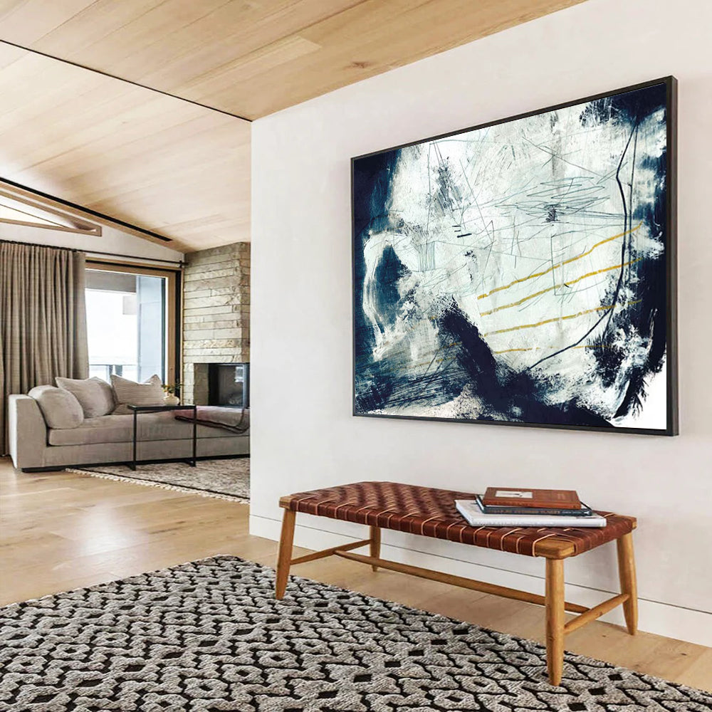 “Blue - White Abstract with Yellow Accents” Abstract Expressionist Painting On Canvas DLZ141